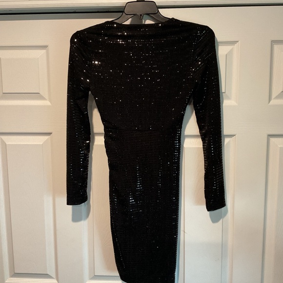 Zara Black Bling Wrap Midi Cocktail Dress Party PROM Wedding Whimsygoth XS, NWT - Picture 7 of 7